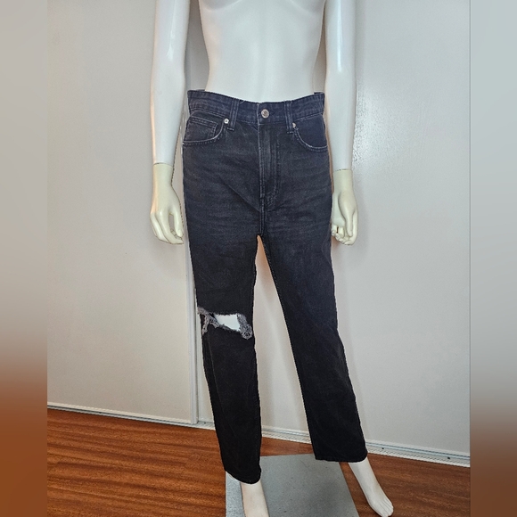 &Denim Denim - &Denim Black Distressed Highwaist Jeans 90s Straight Droit 100% Cotton Size 4
